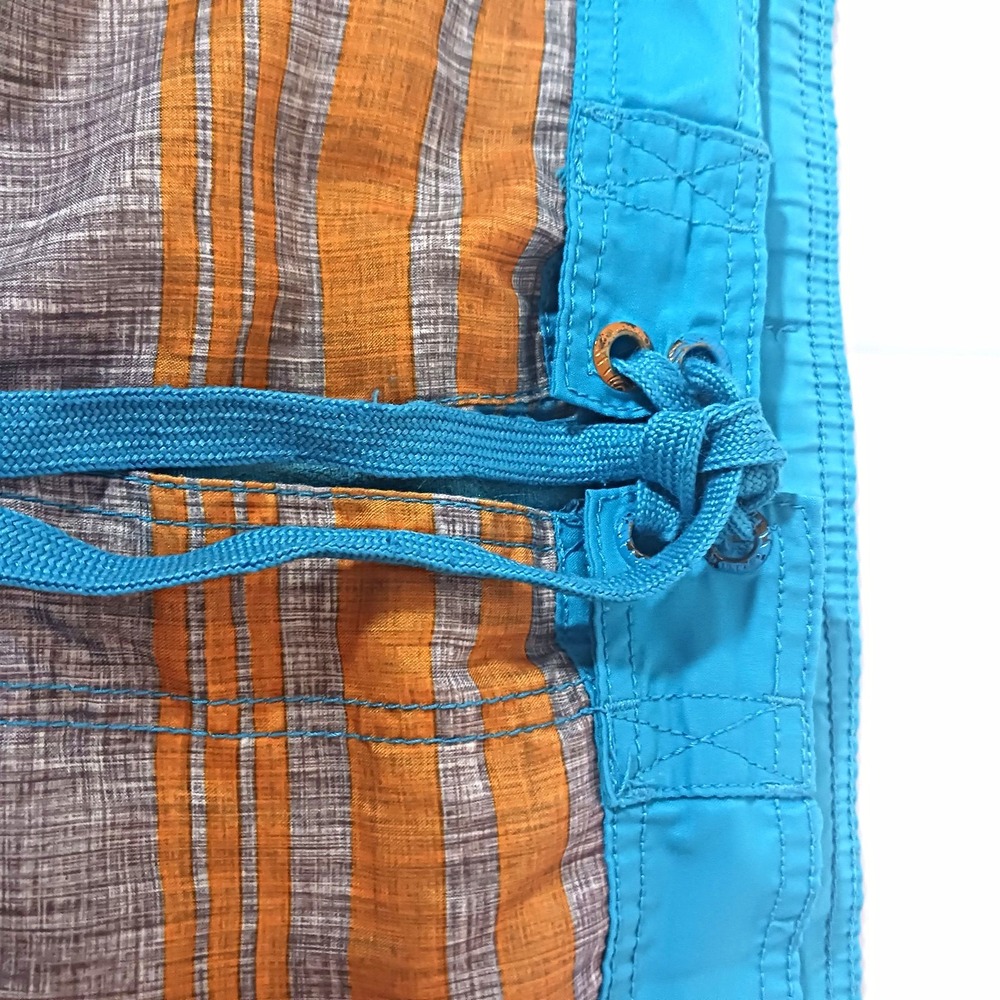 OP Men's XL Striped Board Shorts Blue Orange Gray Drawstring Pockets